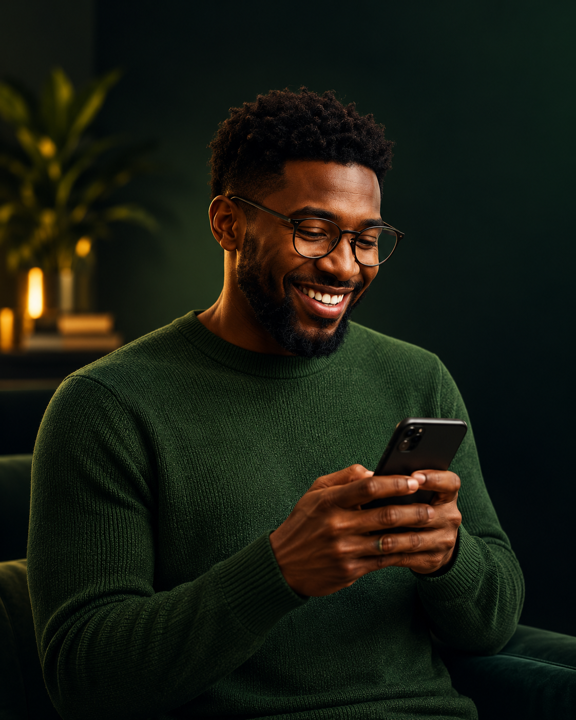Black man reviewing information on his smartphone