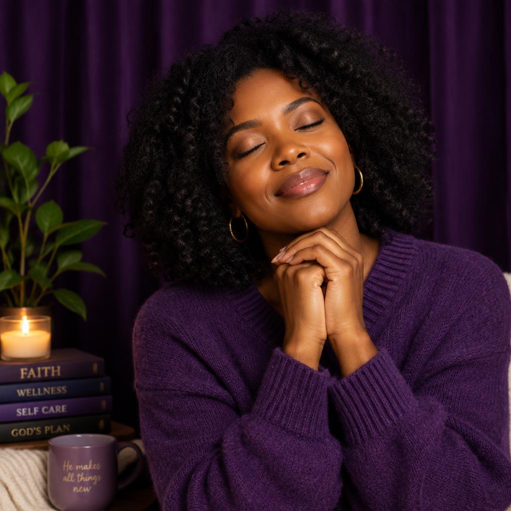 A woman smiling peacefully in prayer